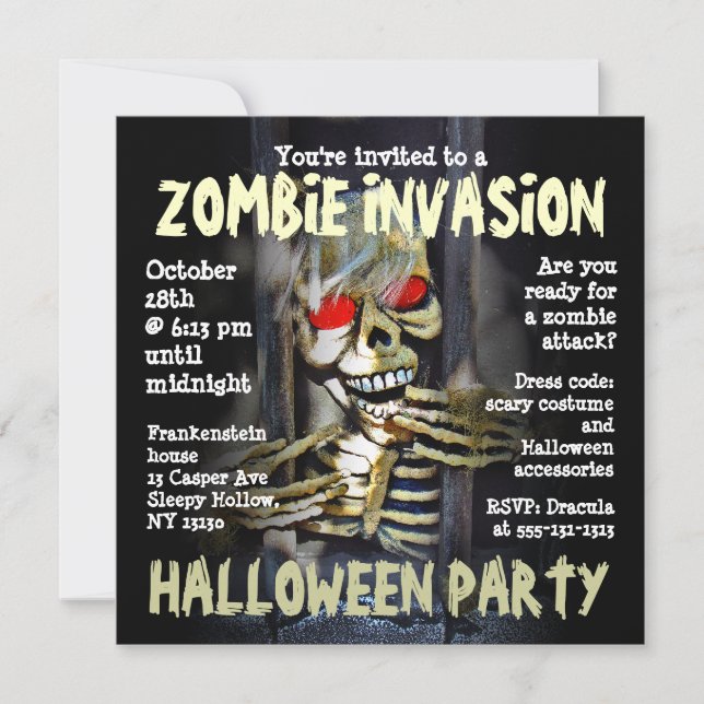 Invitation Invasion de Zombie Invasion de la fête d'Halloween (Devant)