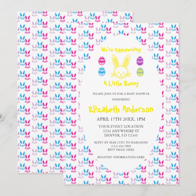 Invitation Inventer Un Petit Baby shower De Lapin (Devant / Derrière)