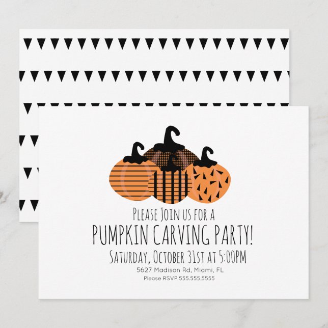 Invitation Invit Citrouille géométrique de découpage minimali (Devant / Derrière)