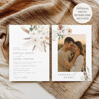 Invitation Invitación a una boda de boho floral rústica con f