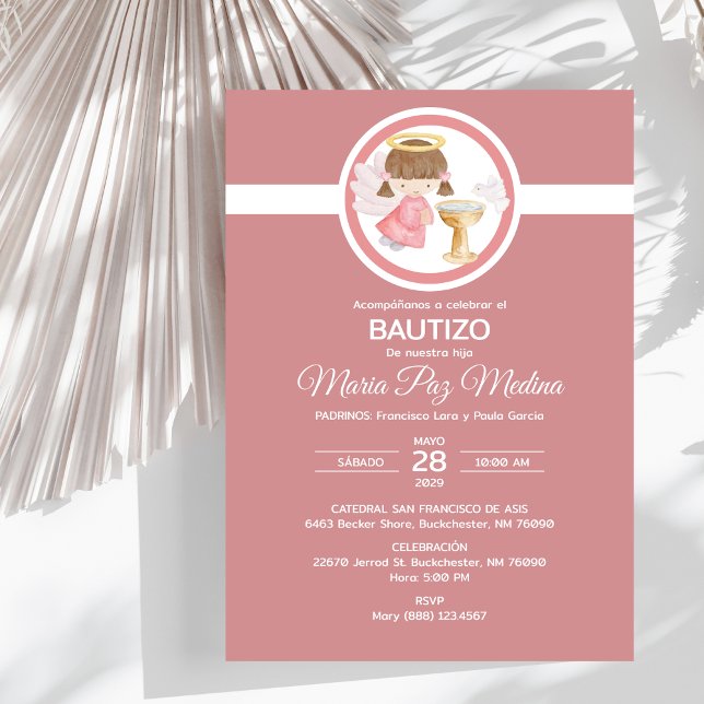 Invitation Invitacion Bautizo FILLE Angel Baptême catholique (Créateur téléchargé)