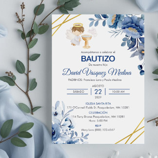 Invitation Invitacion Bautizo Fleurs mignonnes garçon Angel B