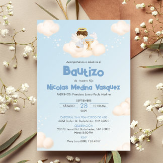 Invitation Invitacion Bautizo Garçon Angel Baptême catholique