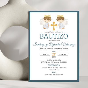 Invitation Invitacion Bautizo garçons Baptism mignon Twin Ang