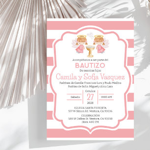 Invitation Invitacion Bautizo niñas Baptism mignon Twin Angle
