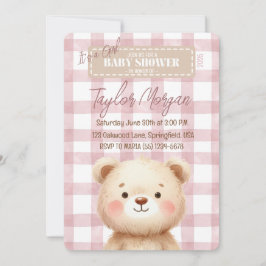 Invitation Invitación Blue Gingham Teddy Bear