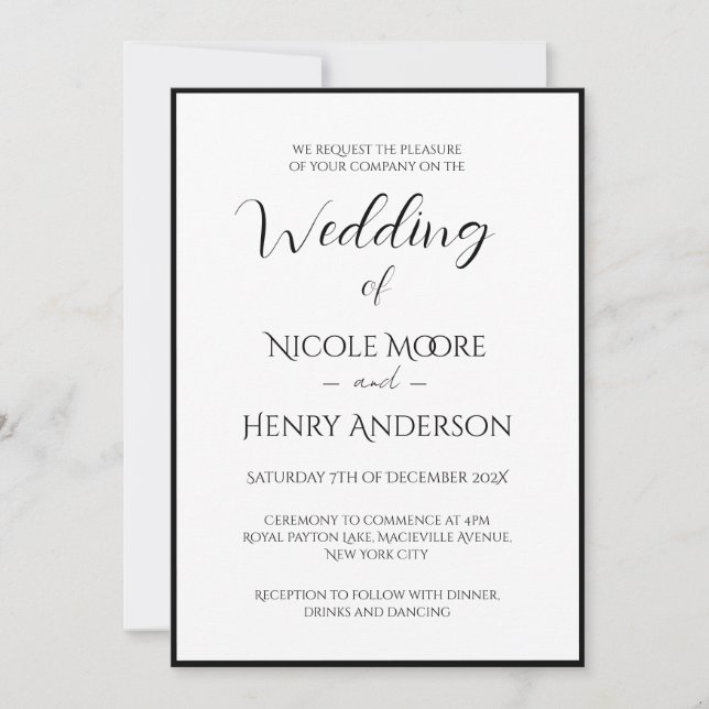 Invitation Invitación Boda Minimalista Blanco Y Negro Foto (Devant)