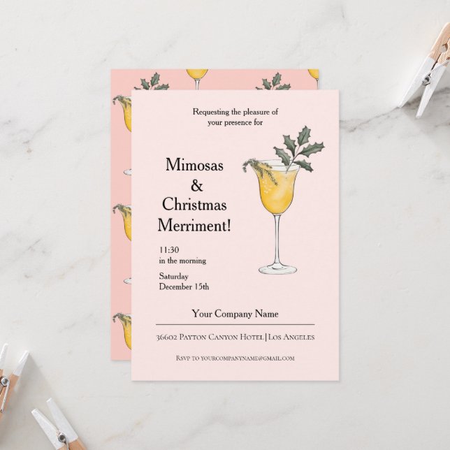 Invitation Invitación Corporativa Mimosas Navidad Rosada  (Devant/Arrière en situation)