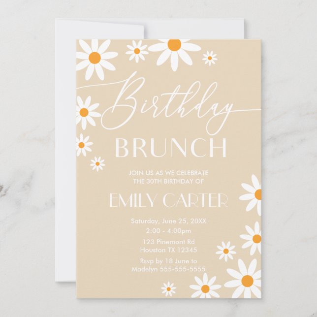 Invitation Invitación Daisies Birthday Brunch Party Invitatio (Devant)
