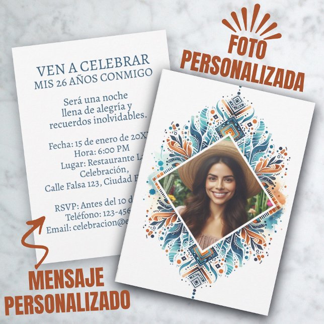 Invitation Invitación de 26 Años Boho Foto Personalizada (Foto Personalizada Invitación de 26 Años Boho Invitation)