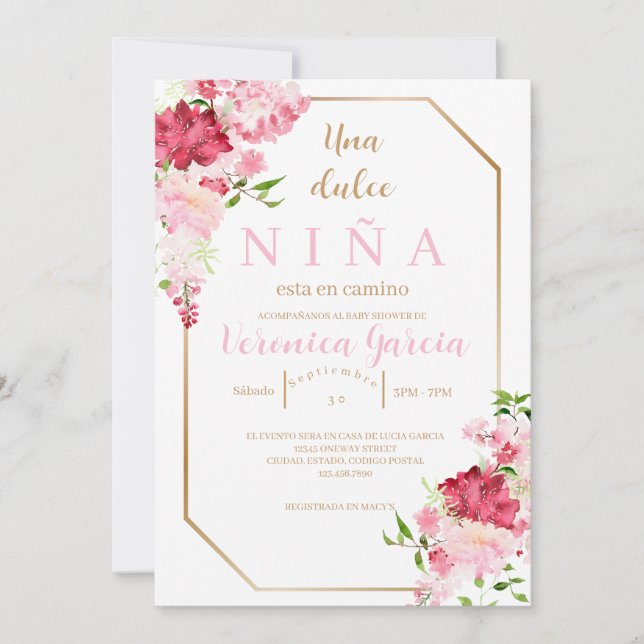 Invitation Invitacion de baby shower couleur rosa (Devant)