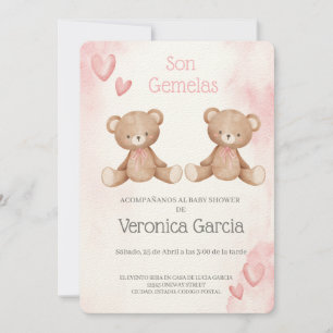 Invitation Invitacion de baby shower para gemelas tema osito