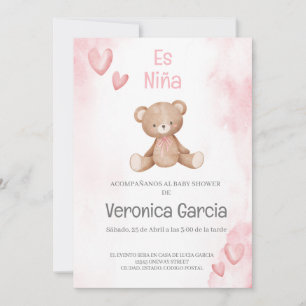 Invitation Invitacion de baby shower para niña tema osito