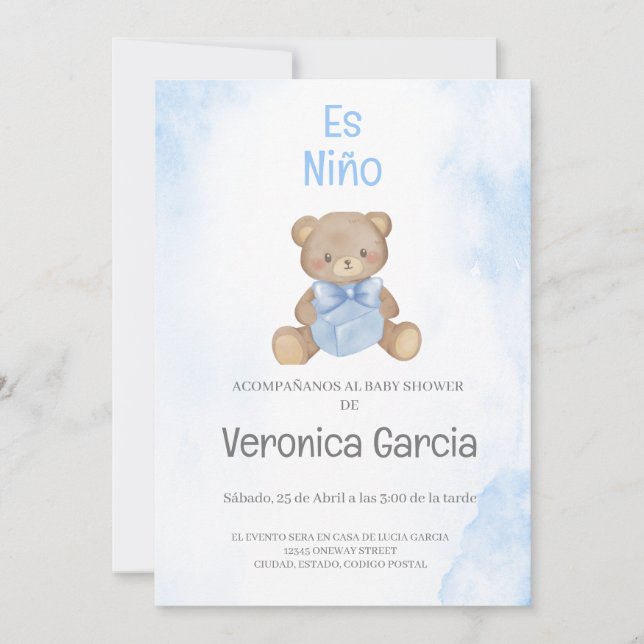 Invitation Invitacion de baby shower para niño tema osito (Devant)