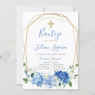 Invitation Invitación de bautismo floral azul en español