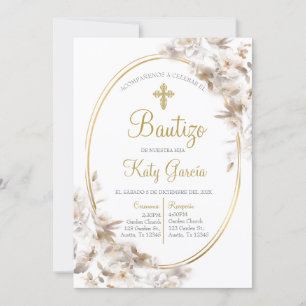 Invitation Invitación de bautismo floral blanca en español
