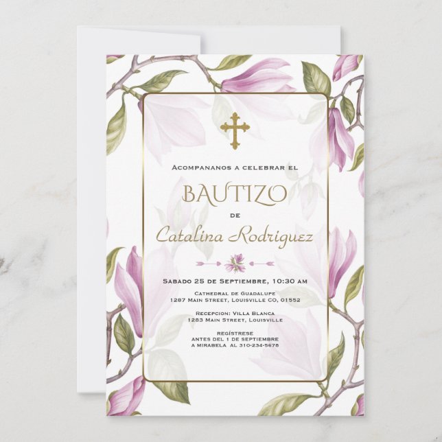 Invitation Invitacion De Bautizo Con Flores Baptême (Devant)