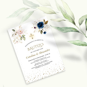 Invitation Invitacion De Bautizo Con Flores Twins Baptême