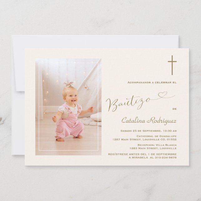 Invitation Invitacion De Bautizo Hija Photo Girl (Devant)