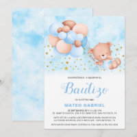 Invitación de Bautizo para Niño con Oso Baptism