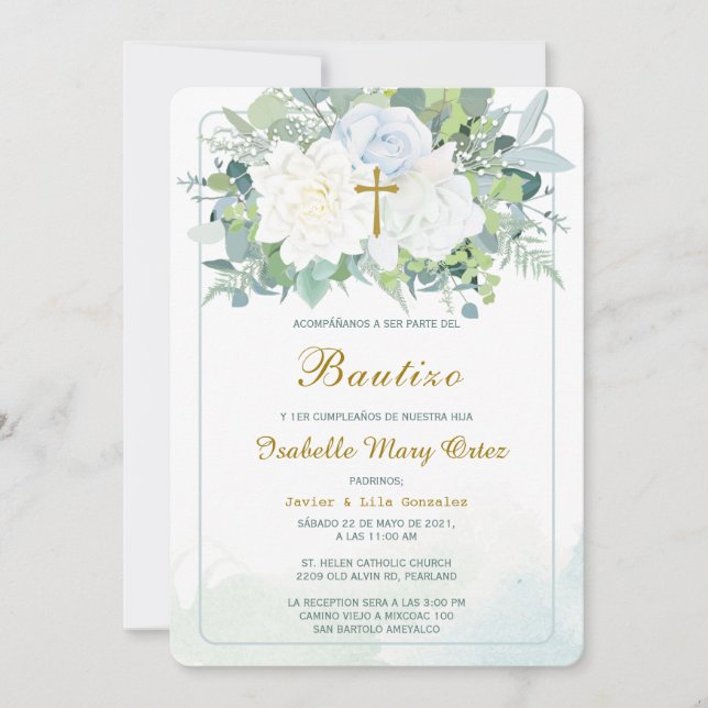 Invitation Invitación de Bautizo Y Primer Añito (Devant)