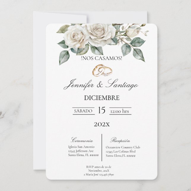 Invitation Invitación de boda con flor blanca (Devant)