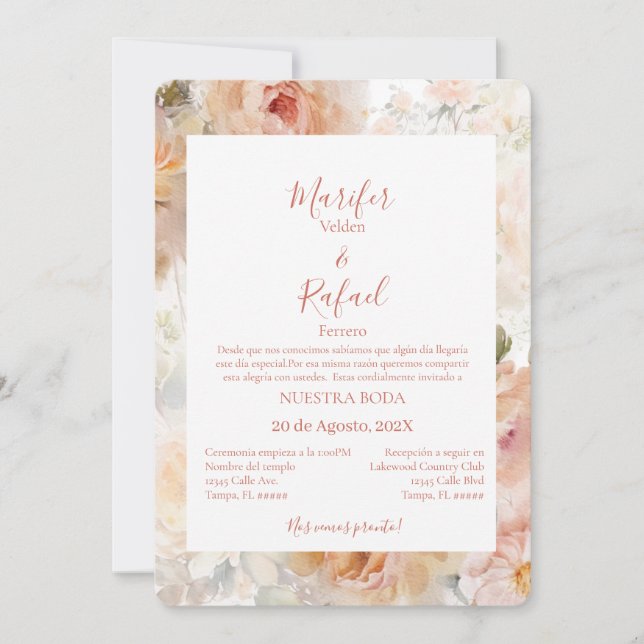Invitation Invitación de boda con rosas (Devant)
