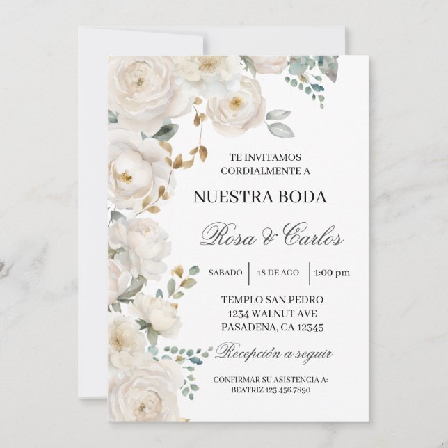 Invitation Invitacion de boda de flor blanca (Devant)