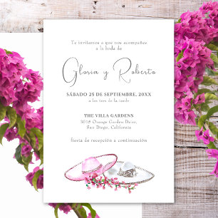 Invitation Invitación de Boda en Español Flores Sombreros