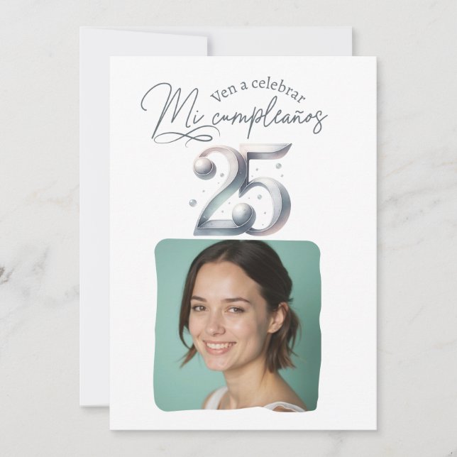Invitation Invitación de cumpleaños de 25 años con foto (Devant)