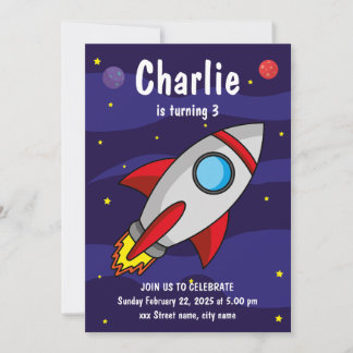 Invitation Invitación de fiesta de cumpleaños Nave Espacial