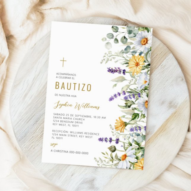 Invitation Invitación de Flores Silvestres para Bautizo (Créateur téléchargé)
