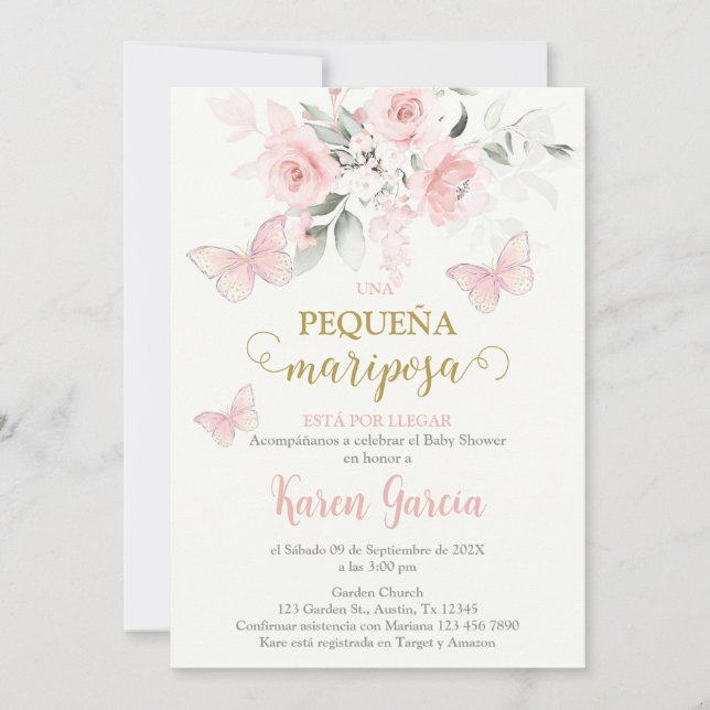 Invitation Invitación de Mariposa Baby shower en español (Devant)