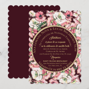 Invitation Invitación de Matrimonio Floral Rosa-Rubor Borgoña