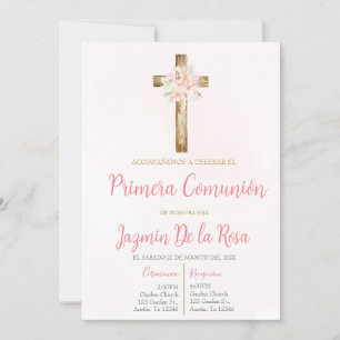 Invitation Invitación de primera comunión floral rosa