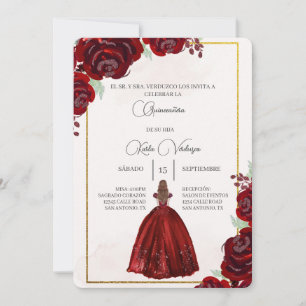 Invitation Invitación de quinceañera con vestido rojo