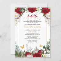 Invitación de Quinceañera en Español Flores Rojas