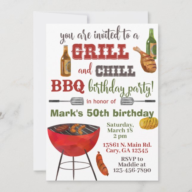 Invitation Invitación Grill & Chill BBQ birthday invitation. (Devant)