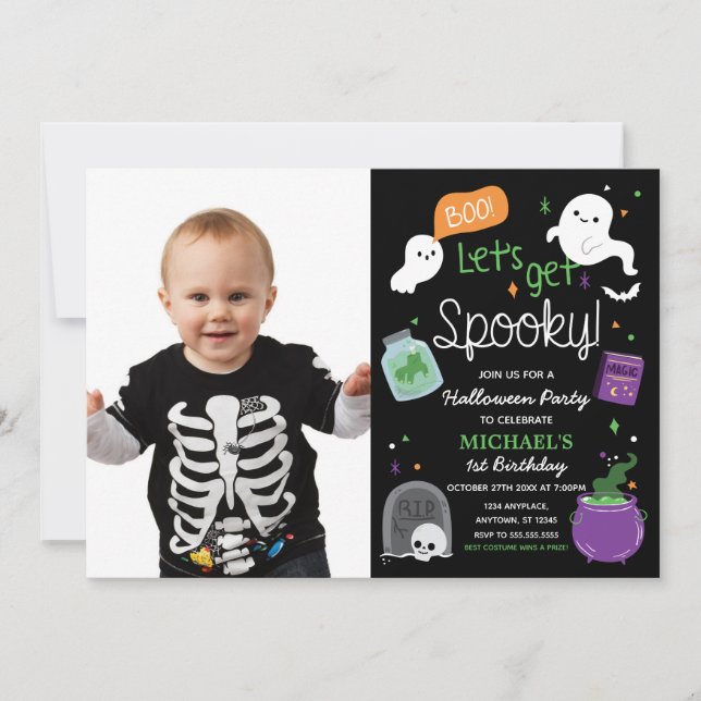 Invitation Invitación Halloween Party One Birthday photo (Devant)