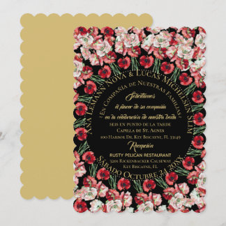Invitation Invitación Matrimonio/Boda Floral Rosa-Rubor Negro