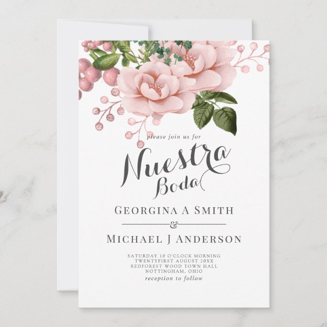 Invitation Invitacion Nuestra Boda - Bouquet Roses Roses Rose (Devant)