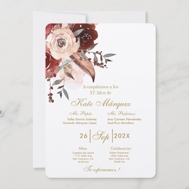 Invitation Invitación para xv años con flor (Devant)