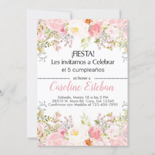 Invitation Invitación rose floral fleurs fille niña.