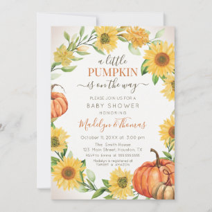Invitation Invitación Sunflowers & Citrouilles Baby shower d'