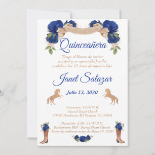 Invitation Invitaciones charro Quinceañera Charra azul