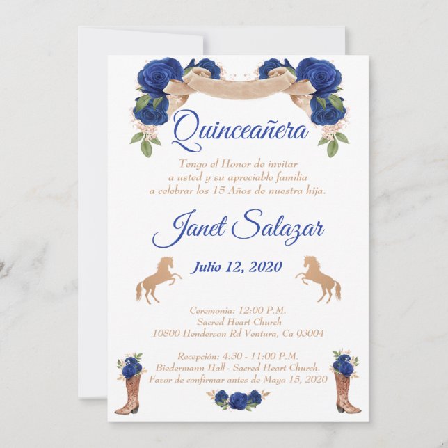 Invitation Invitaciones charro Quinceañera Charra azul (Devant)