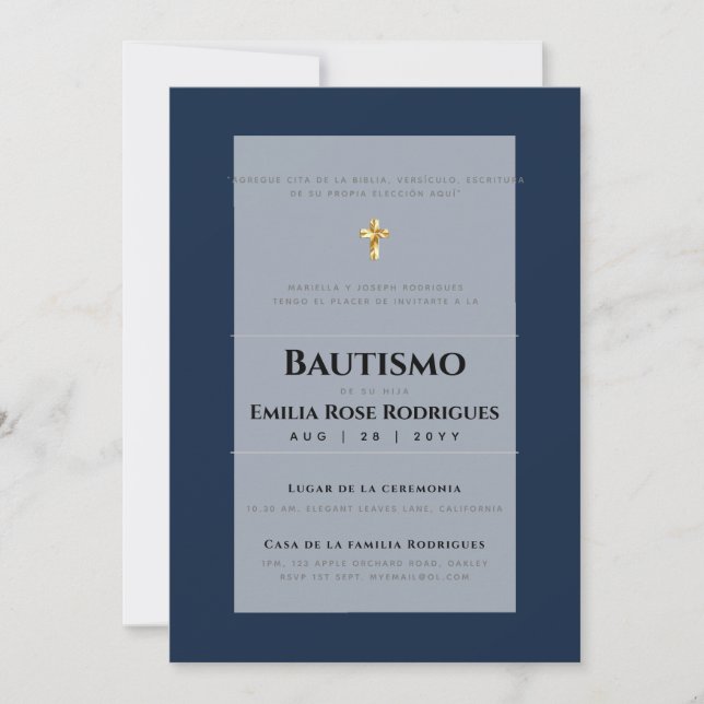 Invitation Invitaciones de Bautismo Español Católico Moderno (Devant)