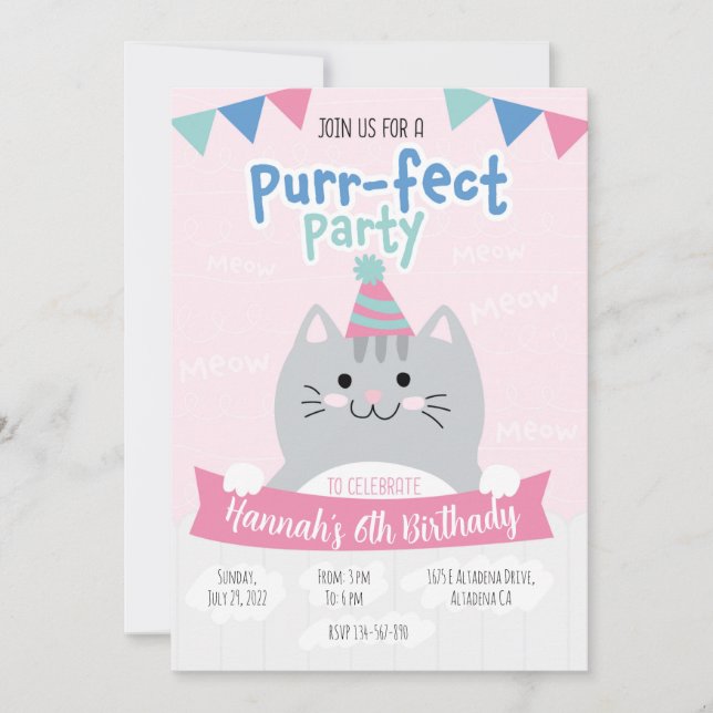 Invitation Invitaciones fiesta de cumpleaños cute kitty (Devant)