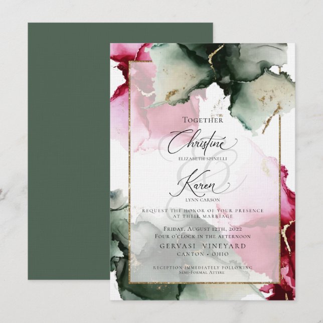 Invitation Invitat personnalisé de couleur verte de Crimson e (Devant / Derrière)