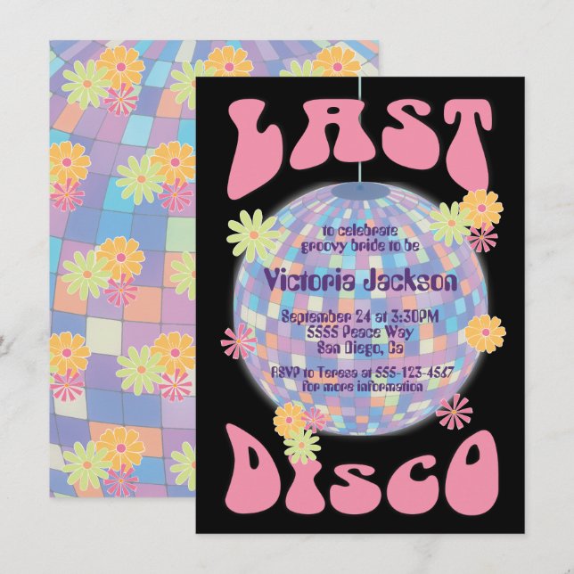 Invitation Invitati de la soirée de bachelorette Disco dernie (Devant / Derrière)